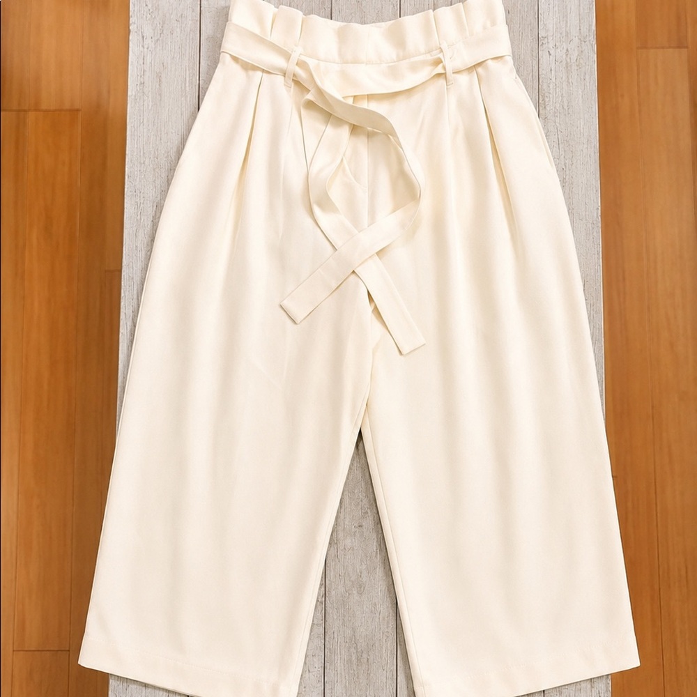 H&M Cream Paperbag Waist Wide Leg Culotte Pants NWT Size 12